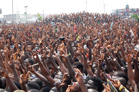 PIC 6. THE CROWD AT A PROTEST RALLY AT GANI FAWEHINMI GARDENS AT OJOTA IN LAGOS  ON FRIDAY (13/1/12).