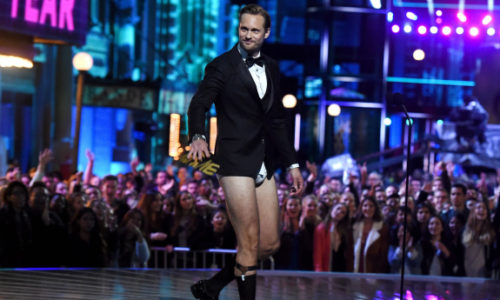 Actor Alexander Skarsgard presents award in just his underwear