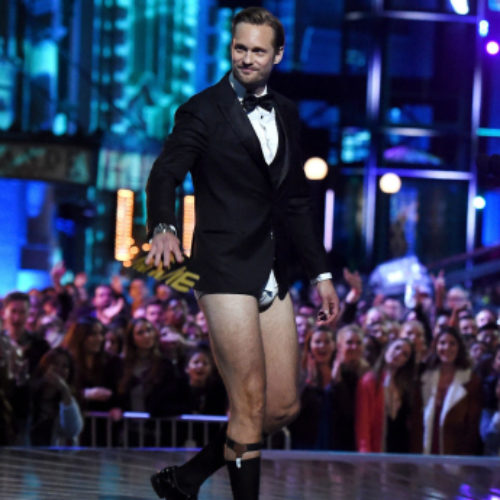 Actor Alexander Skarsgard presents award in just his underwear