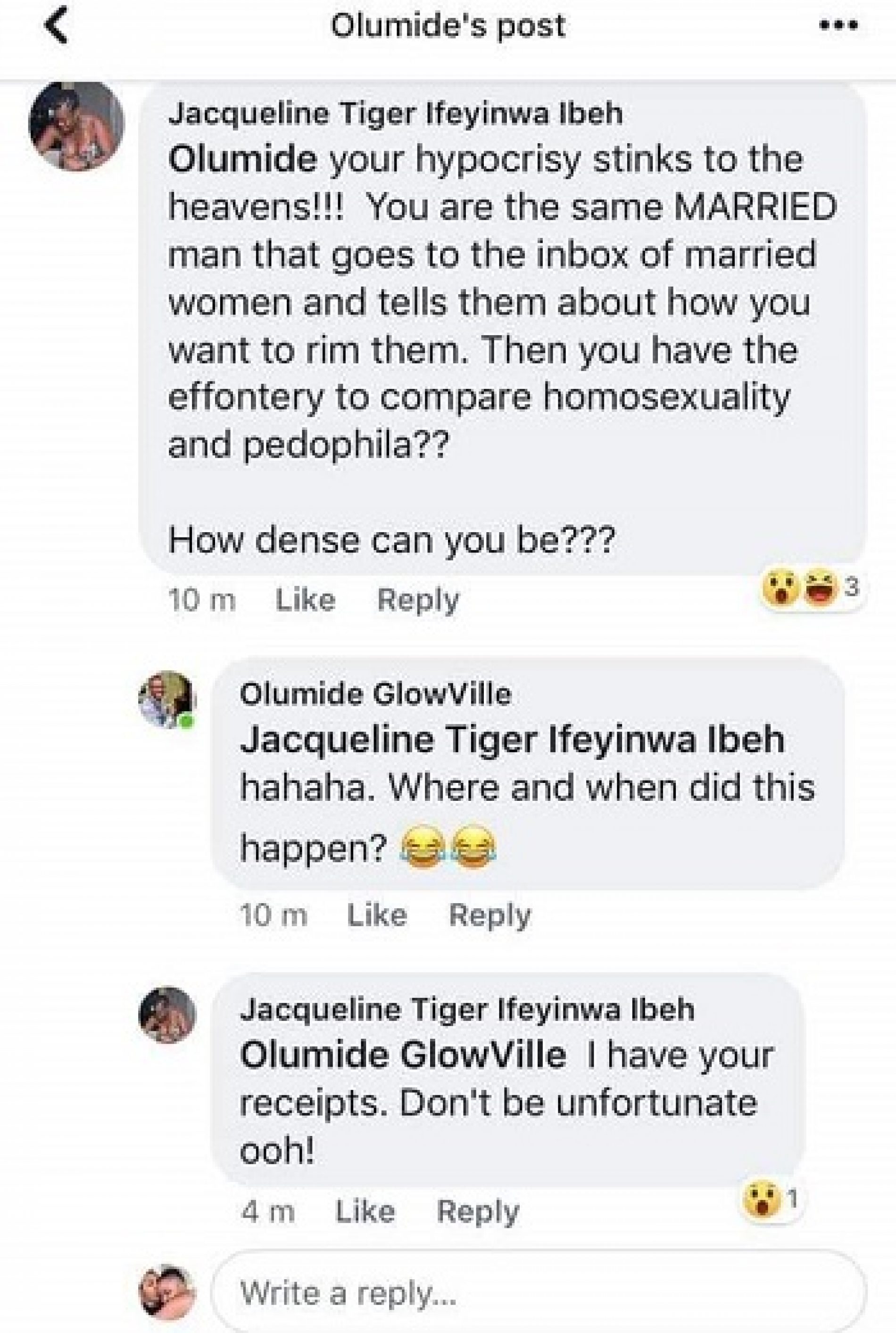 Facebook Gets Messy With Olumide Glowville’s Hypocrisy